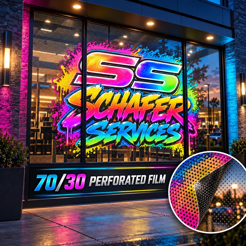 70/30 perforated film on a storefront window