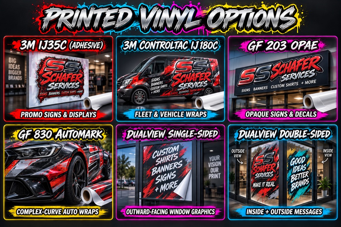 The four printed vinyl options side by side